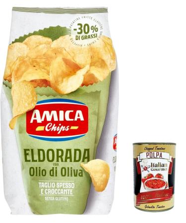 Italian Gourmet E.R. Amica Eldorada Pack of 10 salted potato chips in olive oil 130g + Italian Gourmet Polpa 400g