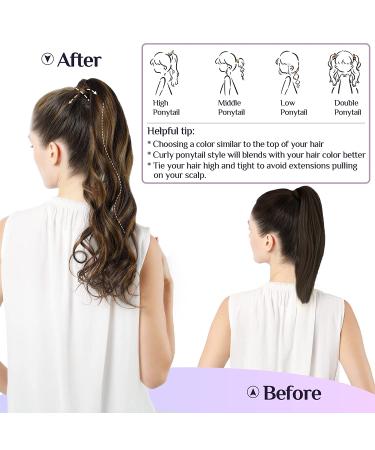 DOORES Balayage Dark Brown to Chestnut Brown Human Hair Ponytail Extension 14 Inch 75g - Clip in Heat Resistant Real Hair Piece - Buy Online on GoSupps.com