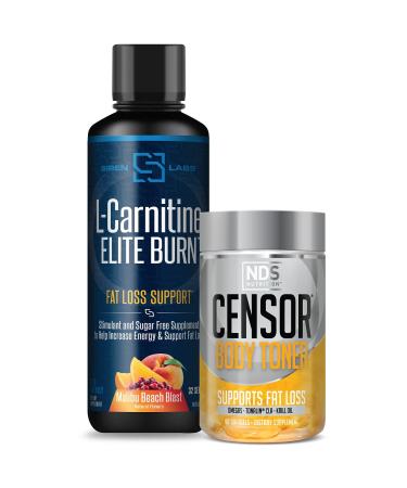 Censor NDS Nutrition Fat Loss-Body Toner with CLA (90 Softgels) & Siren Labs L-Carnitine Elite Burn Fat Loss Support Malibu Beach Blast 3000 mg (32 Servings)