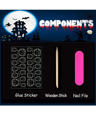 Halloween Press on Nails - Long Coffin Pink Glitter False Nails with Ghosts Hearts Flames & Spiders - Full Cover Acrylic Stick on Nails for Women - Pack of 24 - Buy Online on GoSupps.com