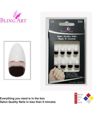 Bling Art Almond False Nails Fake Stiletto Gel Glitter Glossy Acrylic Long 24 Tips Glue (Black White Glossy) - Buy Online on GoSupps.com