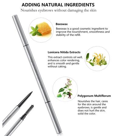 Professional Micro 1.5mm Tip Eyebrow Pencil with Spoolie Brush - 4Pcs Dual-Ended Kit for Longwearing Waterproof Black Eyebrow Makeup - Buy Online on GoSupps.com