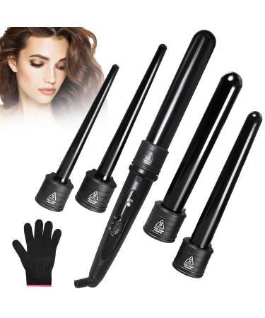 Lockenstab 5 in 1- per set of wave iron ceramic coating multifunctional interchangeable wavel iron with gloves Lock winder kit for beach waves