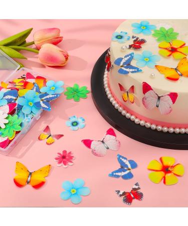 Caromoriber House 100 Pack Edible Butterfly Cupcake Toppers Wafer Paper Cake Dessert Toppers Edible Flowers and Butterflies for Cakes 3D Cake Butterfly Topper for for Birthday Party - Buy Online on GoSupps.com