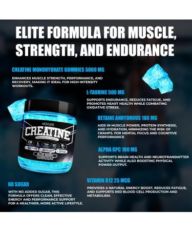 Creatine Monohydrate Gummies 5000mg Advanced Muscle & Focus Blend with Alpha GPC B12 & Taurine Vegan Sugar-Free Blueberry & Raspberry Flavors Made in USA 120 Gummies (30 Servings) Blueberry 1 Count (Pack of 120) - Buy Online on GoSupps.com