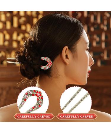 COMNICO 4 Pieces Hair Pins Metal U-Shaped Hair Forks Vintage Updo Hair Sticks with Rhinestone 2 Prong Bun French Hairpins Hairstyle Chignon Accessories for Women Girls Fine Thick & Long Hair Styling - Buy Online on GoSupps.com