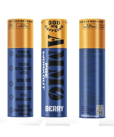 Ammo Pre Workout Berry 12Pack Single Serve Powder On The Go - Extra Strength 300mg Caffeine Zero Sugar All Natural Energy Reloads - Buy Online on GoSupps.com
