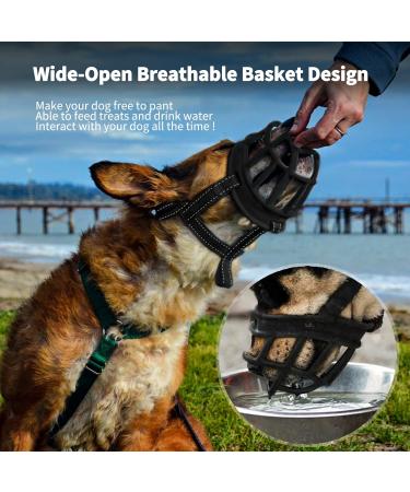 Soft Silicone Dog Muzzle - Adjustable Basket for Chewing Barking & Drinking | Sizes for Snouts 19.1-24.1 cm & 7.5-9.5 cm - Black - Buy Online on GoSupps.com