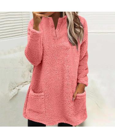 AMhomely Ladies Soft Teddy Fleece Hooded Jumper Plus Size - Double Fleece Hoodie with V-Neck and Pocket - Pink XXL - Buy Online on GoSupps.com