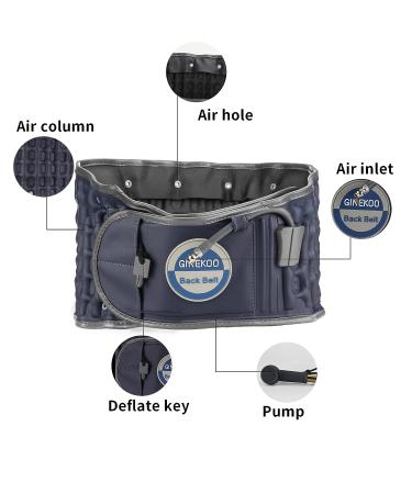 GINEKOO Decompression Back Belt for Lumbar Support | Spinal Air Traction Belt for Lower Back Pain Relief | Navy Blue, 29-49 inch Waist | Back Support & Lumbar Traction - Buy Online on GoSupps.com