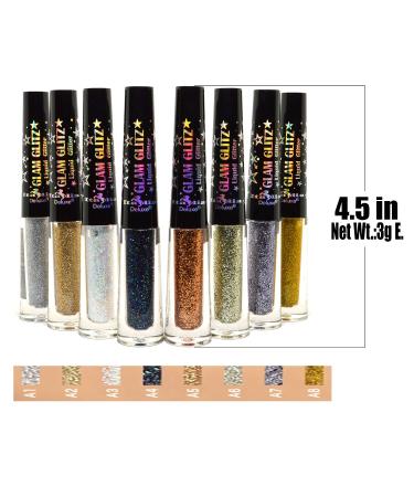 Italia-Deluxe 8pcs Glam Glitz Liquid Eyeliner Set - Silver Gold Glitter Colors 2308A + Free ZipBag - Buy Online on GoSupps.com