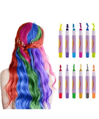 MSDADA Hair Chalk Pens-12 Color Kids Temporary Hair Color Chalk for Kids Girls-Washable Hair Dye for Kids-Age 8 Girls Gifts Toys Birthday Christmas Halloween Gifts for Girls Makeup Cosplay Dress Up Blue & Pearly Purple & Pink & Rose Red & Grass Green & Ye