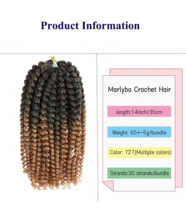 Marlybob Crochet Hair twist 14inch Kinky curly Crochet Hair Faux Locks For Women Short Curly Crochet Braids Hair Extension Jerry Curly Twist Hair Extensions Black to Strawberry Blonde 14inch/35cm 1BT27 - Buy Online on GoSupps.com
