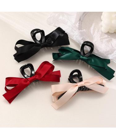 MHDGG Big Bow Hair Claw Clips 4pcs Set - Nonslip Barrettes for Thin Thick Curly Hair - Hair Dress Up Accessories for Parties - Black Pink Green Red - Buy Online on GoSupps.com