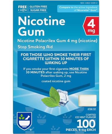 Rite Aid Nicotine Gum Ice Mint Flavor 4 mg - 100 Count | Quit Smoking Aid | Nicotine Replacement Gum | Stop Smoking Aids That Work | Chewing Gum to Help You Quit Smoking | Coated Nicotine Gum - Buy Online on GoSupps.com