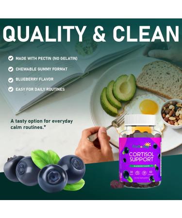 Fruitoday Cortisol Support Gummies for Daily Calm Magnesium Glycinate with Vitamin D3, B6, Potassium, and Calcium Blueberry Flavor, 60 Count - Buy Online on GoSupps.com