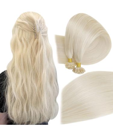 Easyouth keratin u tips real hair utip extensions real hair bonding color platinum blond 20 inch 50g/50 piece real hair extensions bondings u tips #60 50 cm 2-1 #60