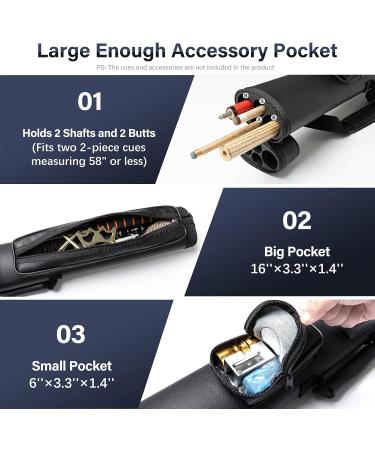 Adhafera 2X2 Hard Pool Cue Case Faux Leather Billiards Accessories in Black - Buy Online on GoSupps.com