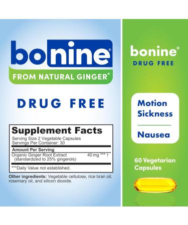 Bonine Ginger Root Extract Liquid Capsules - 40 mg Non-Drowsy Motion Sickness Relief | Nausea & Morning Sickness Supplement | Travel Essential - 60 Count - Buy Online on GoSupps.com