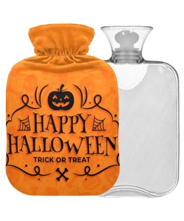 Naanle orange pumpkin Halloween hot water bottle with reference transparent hot water bottle Handfoot Warmer Heading bags for pain relief heat and cold therapy 1L