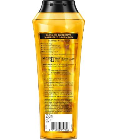Gliss Shampooing Oil Nutritive (250 ml) shampoo with omega 9 marula oil and marula oil nourishing shampoo for rough hair & damaged hair provides suppleness and shine - Buy Online on GoSupps.com