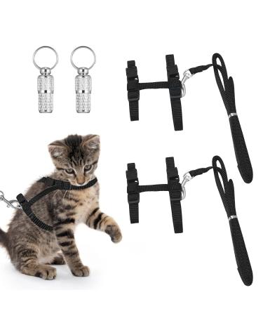Adjustable Harness Cat Leash 2 Pack Cat Vest with Leash and 2 Pack Pet ID Tag Adjustable Nylon Harness Cat Leash Escape-proof Cat Vest Cat Harness for Small Cats and Rabbits