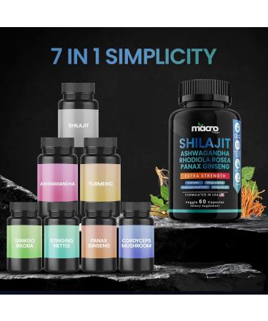 MACRO VITAL Shilajit for Men and Women 8-in-1 Supplement Organic Shilajit Capsules with Ashwaganda Rhodiola Rosea and Panax Ginseng for Energy-Stamina- 60 Veggie Capsules - Buy Online on GoSupps.com