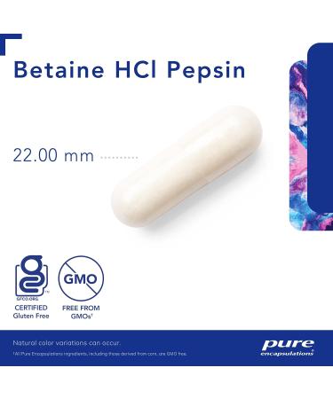 Pure Encapsulations Betaine HCl Pepsin - Digestive Enzymes Supplement for Digestion Aid & Support Stomach Acid & Nutrient Absorption* - With Betaine HCl Pepsin - 250 Capsules - Buy Online on GoSupps.com