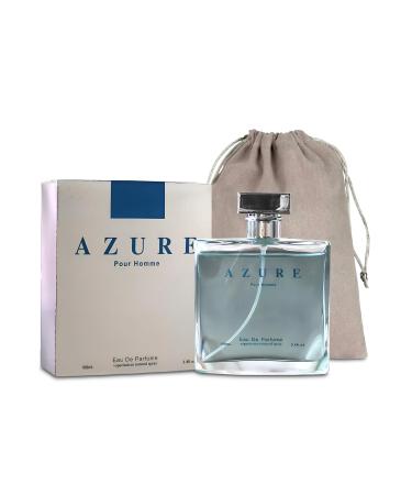 Men's Cologne Azure Pour Homme Eau De Toilette Body Spray Fragrance For Men- Daywear Casual Daily Perfume Set with Suede Pouch- 3.4 Fl Oz