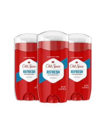 Old Spice Aluminum Free Deodorant for Men, High Endurance Refresh, 3 oz each, Pack of 3 Refresh Deo, Pack of 3