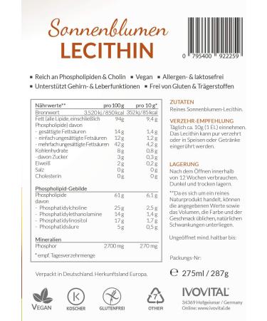 Buy IVOVITAL Sunflower Lecithin Liquid (275 ml) - Allergen-Free Premium Quality for Optimal Health - Fast International Shipping - Buy Online on GoSupps.com