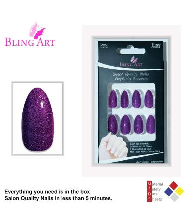 Buy Bling Art Purple Gel Stiletto Almond False Nails - 24 Long Tips with Glue | International Shipping Available - Buy Online on GoSupps.com