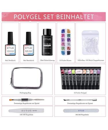 Poly Nail Gel Starter Set - 10 Color UV Gel Nail Extension Kit for Manicure & Shellac - Complete Geln gel Nail Art Set - Buy Online on GoSupps.com