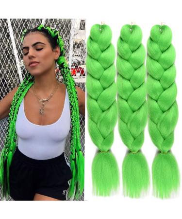 WOME Jumbo Braiding Hair Extension 24Inch Green Color Synthetic Crochet Braids Hair High Temperature Fiber Twist Braids Extensions for Woman (24Inch Lime) 24 Inch (Pack of 3) 24 Lime