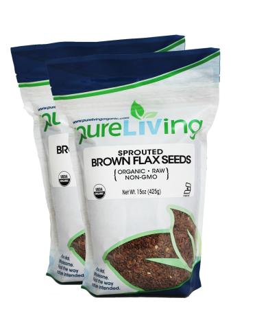 Pure Living Sprouted Brown Flax Seeds, 2 Packs -15 Ounce each