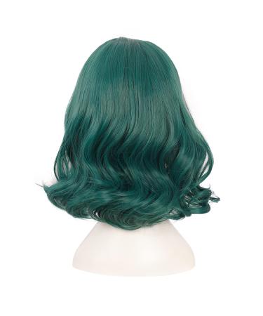 Mapofbeauty 14 Dark Pine Green Short Curly Bob Wig | Synthetic Wavy Hair for Parties & Cosplay - Buy Online on GoSupps.com