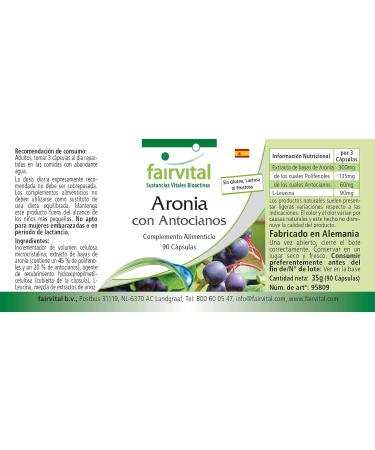 Fairvital | Aronia berries with anthocyanins - Highly dosed - 90 capsules - 20% anthocyanins and polyphenols 45% - Buy Online on GoSupps.com