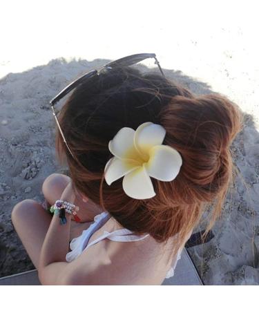 Hawaiian Leis Plumeria Hair Clips Set - 6pcs Tropical Flower Barrettes Headpiece for Women - Summer Beach Wedding Party Decoration Supplies - Buy Online on GoSupps.com
