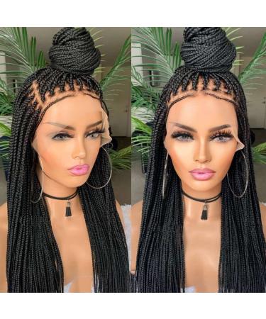 Long 28 Braided Wig with Free Part and Swiss Lace Front for Black Women - Lightweight Synthetic Twist Braids - 28 Inch Black Color - Buy Online on GoSupps.com