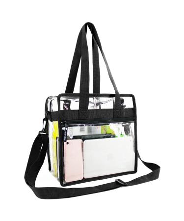 BeeGreen Stadium Clear Bags w Front Pocket and Shoulder Carry Handles Black