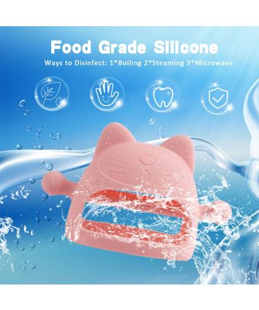 Cute Pink Cat Baby Teether - Food Grade Silicone Teething Toy for 3+ Months | Pain Relief & Sucking Needs | Washable & Reusable - Buy Online on GoSupps.com