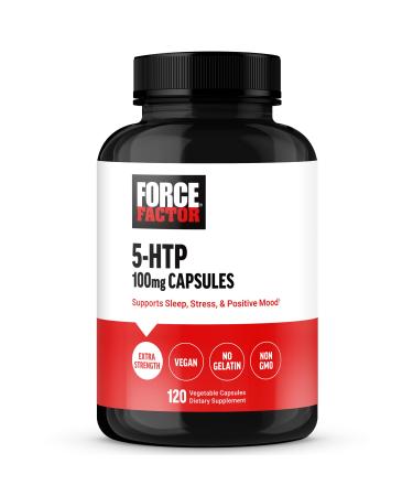 FORCE FACTOR 5HTP Sleep Aid and Mood Support Supplement Extra Strength 5 HTP Natural Sleep Supplement for Adults to Support Calm and Stress Balance Vegan Non-GMO 120 Capsules