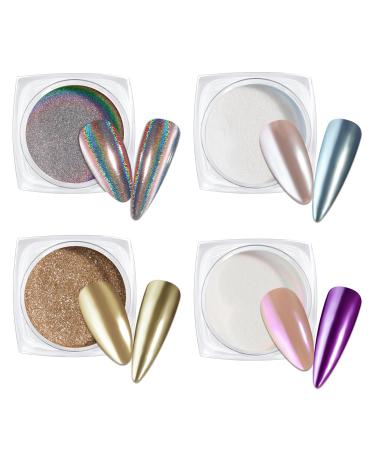 Beetles Gold Chrome Nail Powder for Nails Mirror Effect Holographic Shell White Nail Glitter Kit for Nail Art Decoration 4 Colors 0.5g/Jar 4 Colors The Garden of Eden