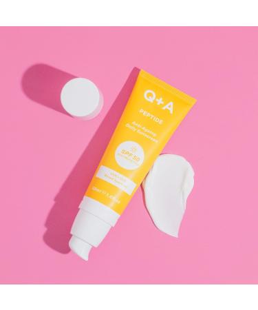 Q+A Peptide Anti-Ageing Daily Sunscreen SPF 50: Lightweight Non-Sticky Broad-Spectrum UVA/UVB Collagen-Boosting Hydrating Radiance-Enhancing 95% Natural Vegan Facial SPF 50ml - Buy Online on GoSupps.com