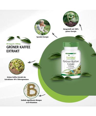 Fairvital Green Coffee Extract 500mg - High Dose 45% Chlorogenic Acid Vegan - 90 Capsules for Weight Loss & Health Benefits - Buy Online on GoSupps.com