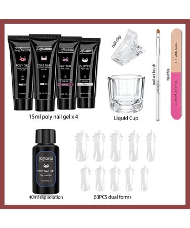 Lofuanna Poly Nail Gel Kit - Nude, Pink, Purple Glitter & Clear Glitter Poly Extension Gel - All In One Starter Kit - Buy Online on GoSupps.com