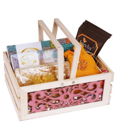 Ghasitaram Gifts Lohri Gifts Lohri Sweets Gachak Hampers Lohri Wooden Lazer Basket