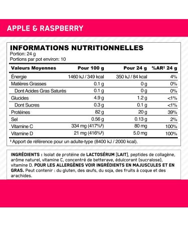  Optimum Nutrition Optimum Nutrition Clear Whey + Collagen Apple & Raspberry 10g Whey Isolate and 10g Collagen Peptides per Serving Drink - Buy Online on GoSupps.com
