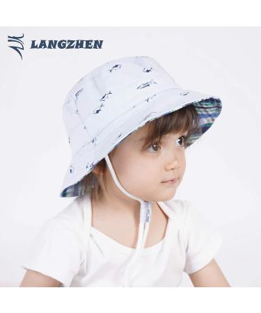 LANGZHEN Beach Sun Protection Hat for Baby Girls Adjustable Toddler Kids  Hat Wide Brim Summer Play Hat with Chin Strap Light Blue - Fish 4-8 Years