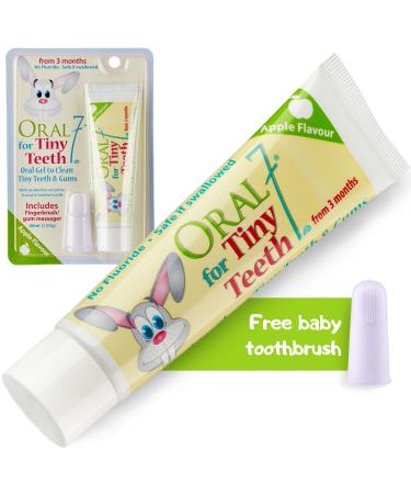 Oral7 Tiny Teeth. Toothpaste for Babies containing enzymes of Mother's Milk reducing Tooth Decay. Free Fingerling. Toothpaste for Babies with Fantastic Apple Flavor. for Babies (6 24 Months)